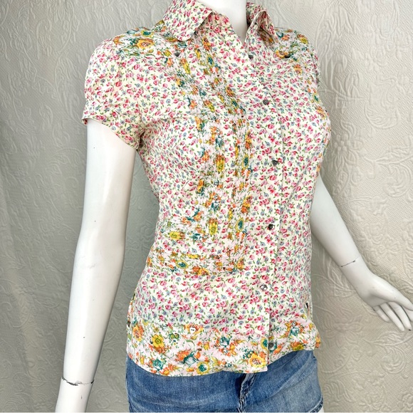 Custo Barcelona VTG Cotton Button Down Floral Short Sleeve Blouse - Picture 3 of 15